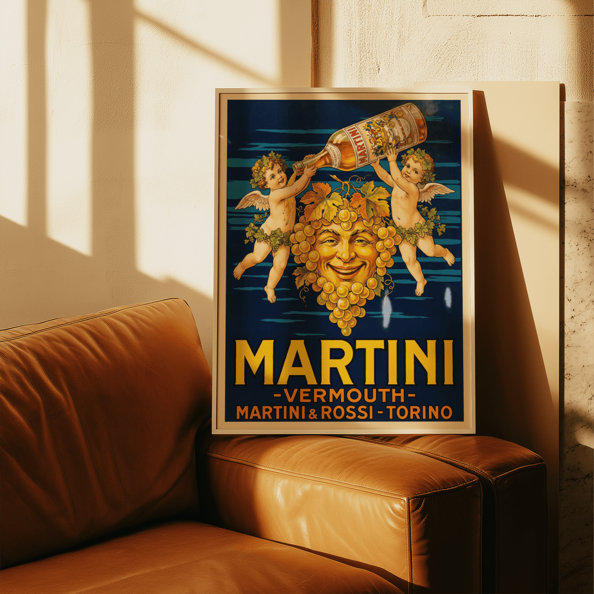 Blue and yellow Vintage Vermouth Print art for living room wall