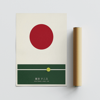 Clean sports poster print with large circle, court stripe, and ball focal point