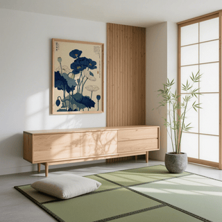 Japanese Poppy Wall Art print with white poppy accents for home office