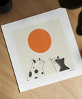 Minimalist wall poster featuring cats and sun.