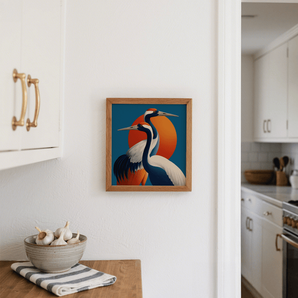 Modern Large Birds Wall Art in Orange and Blue for hallways wall art print