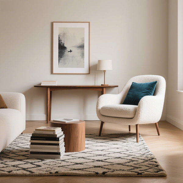 Traditional Japanese Ink Painting of still waters and soft-edged forest silhouettes.