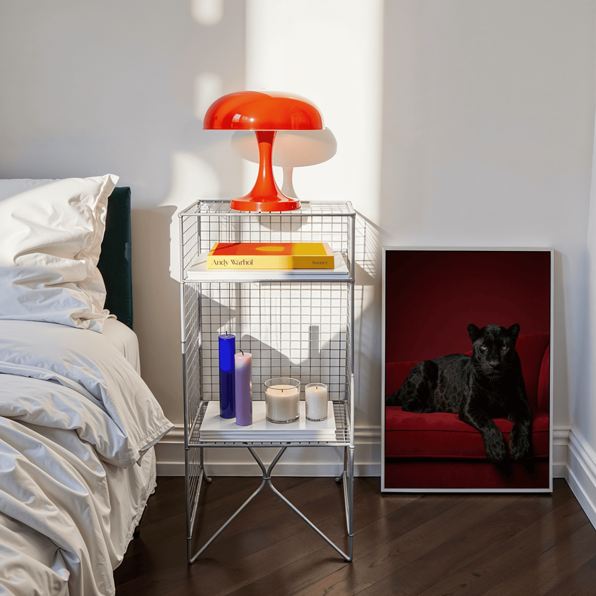 Luxury Panther Art wall art, black panther on red sofa, ideal for lounge