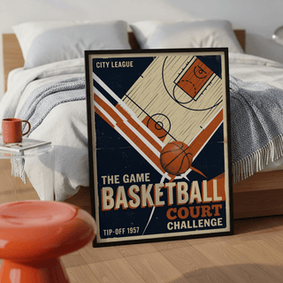 Retro Sports Wall Art print with CITY LEAGUE text and court challenge theme