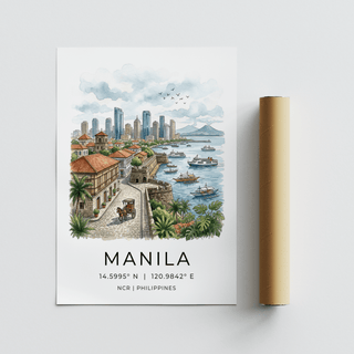 Travel wall art featuring Manila bay view with ferries and small boats