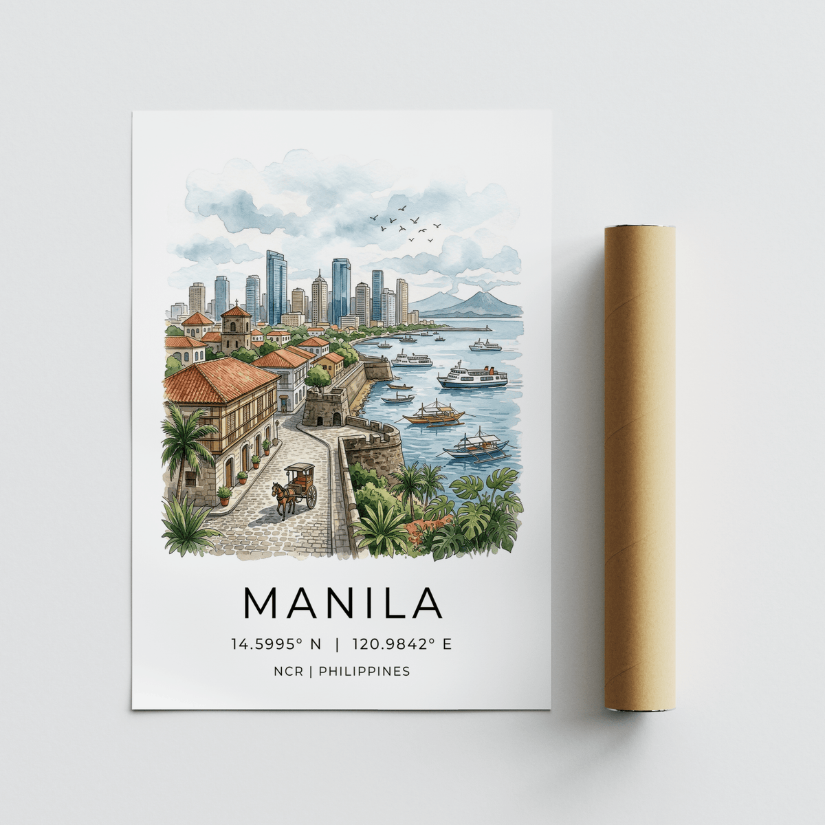 Travel wall art featuring Manila bay view with ferries and small boats