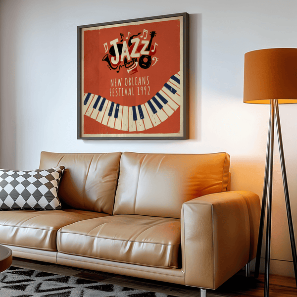 Jazz Art Print using Red, Beige, Black, ideal for home office wall art