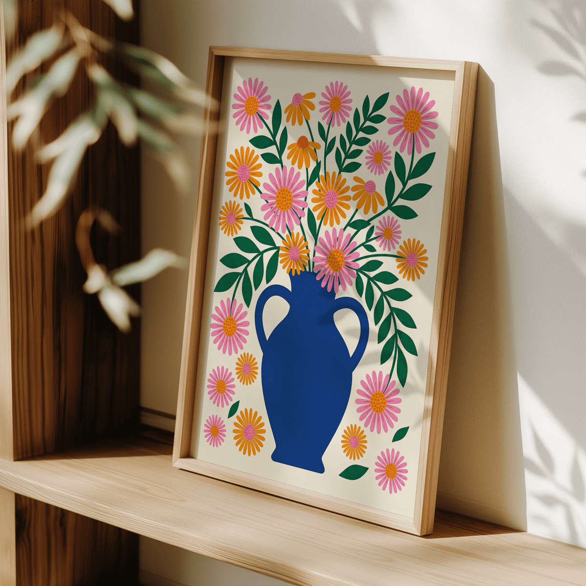 Vase Art Print styled with Green foliage for dining space art print