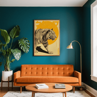 Tiger Art Print wall art, yellow and beige, for office