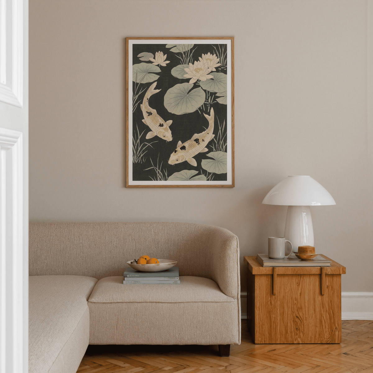 Japanese Koi Carp Art featuring Black water with koi, perfect for entryway decor