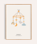 Personalised Baby Poster in blue, orange, beige for nursery art print