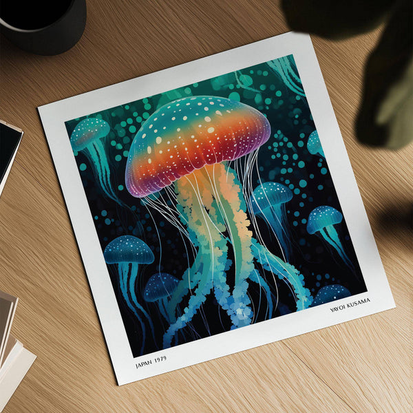 Tranquil ocean tones in Kusama-style art unique wall poster