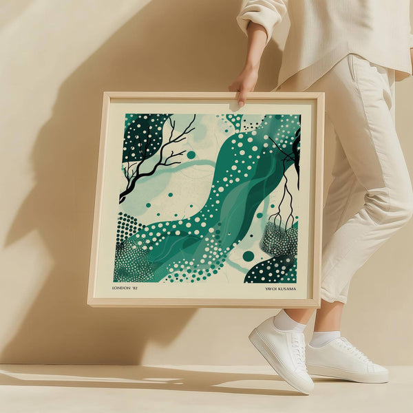 Nature wall art with flowing wave-like patterns and dotted details