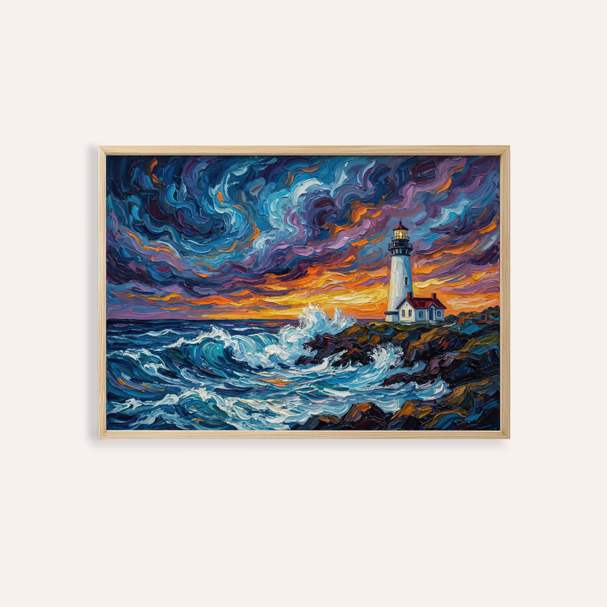 Ocean Landscape Print with Blue, Yellow, and Orange for living room wall art