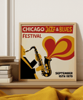 Bright Chicago Blues Print in Red and Yellow for entertainment room art
