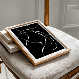 Wall art poster with flowing white lines over black background
