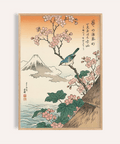 Japanese Cherry Blossom Art print for living room wall, featuring pink, green, and blue tones