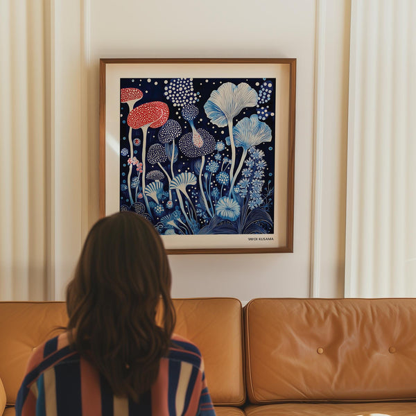 Surreal mushroom landscape in Red and Blue Wall Art format