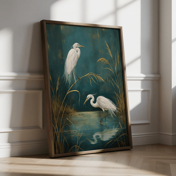 Egret Wall Art natural green reflections for a calming entryway print