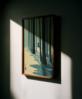 Layered bamboo trees poster print with small shrine lantern in background