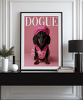 Bold Fashion Dachshund Wall Art art print highlighted by pink and black details for modern spaces