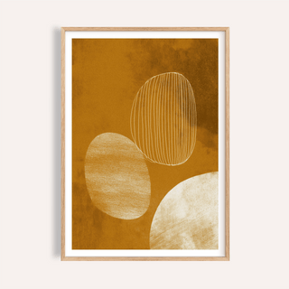 Abstract shapes wall art poster with contour-lined oval and textured forms