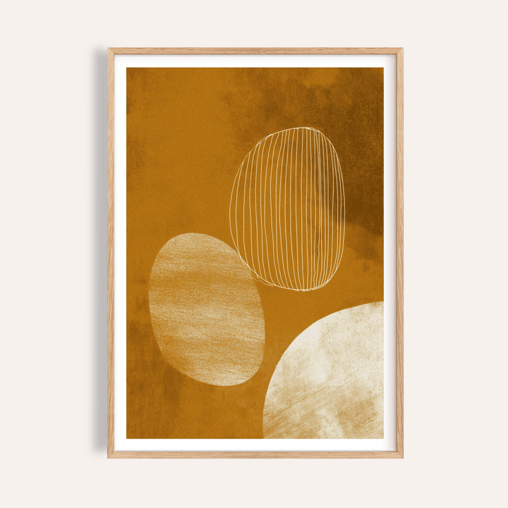Abstract shapes wall art poster with contour-lined oval and textured forms