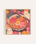 Ramen Cat Print in Pink and Orange for kitchen wall art