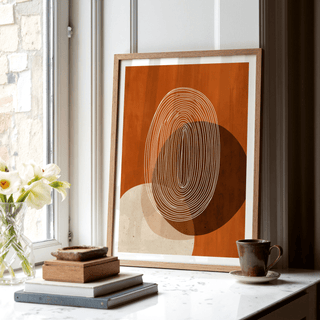 Modern Geometric Print with central oval contour lines and layered blocks