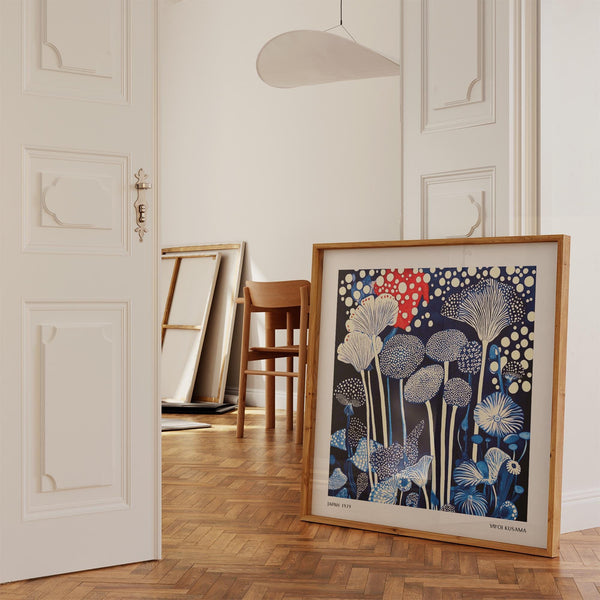 Polka-dotted mushroom scene as Red and Blue Art wall décor