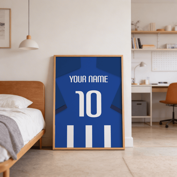 Minimal sports poster print featuring football shirt back design, name line, and bold number 10