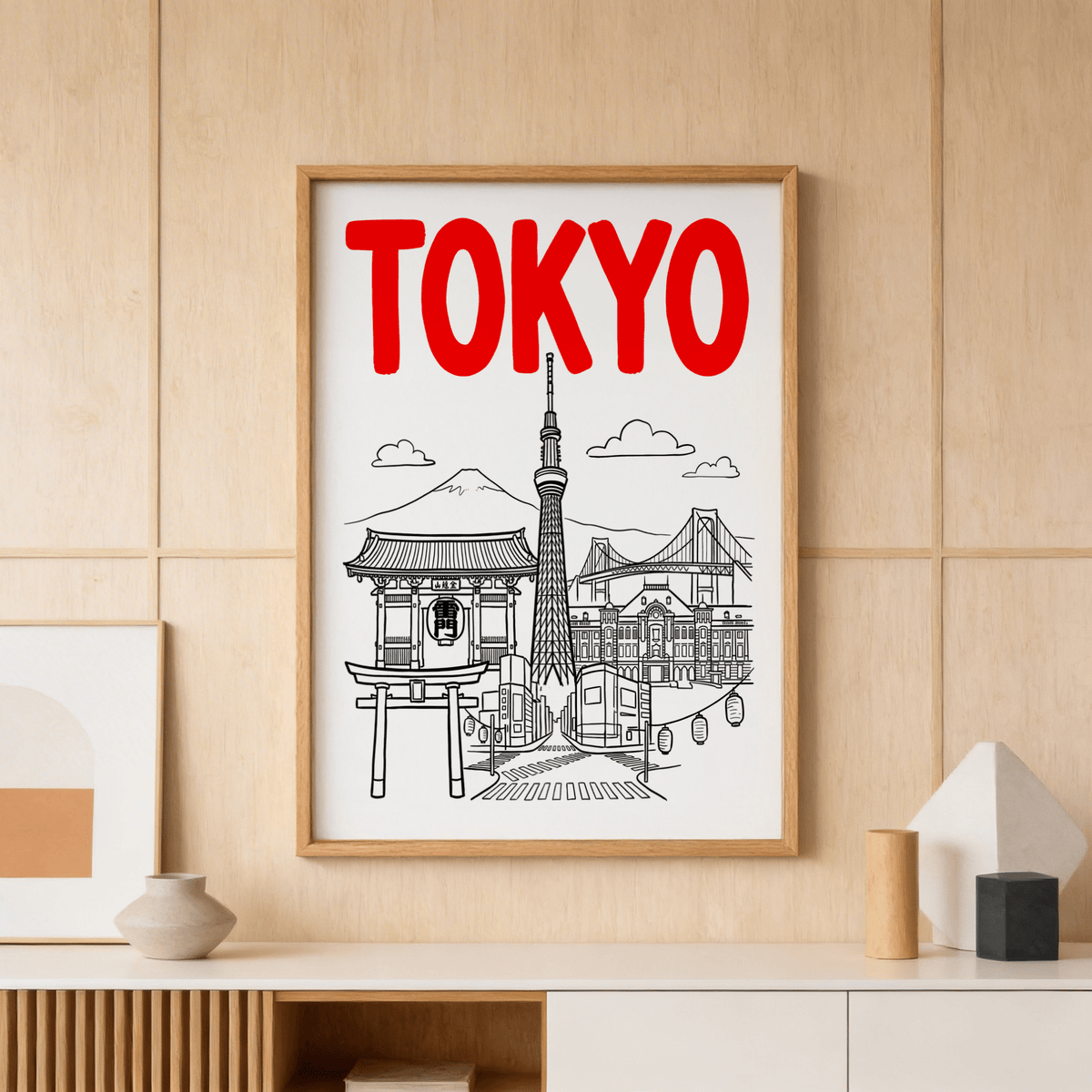 Tokyo City Wall Art print showing torii gate and mountain backdrop