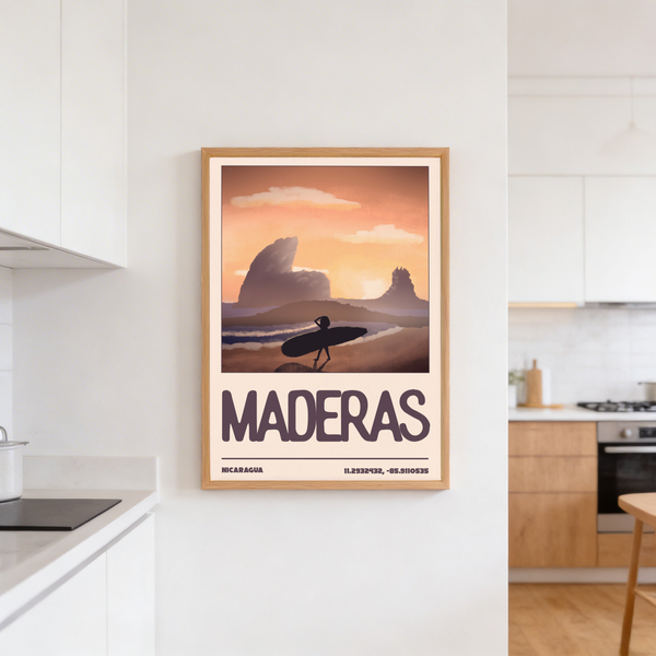 Nicaragua Surfer Wall Art print with minimalist shapes and muted palette