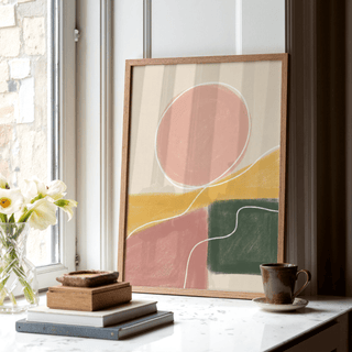 Stacked shapes artwork showing horizon band and flowing outline