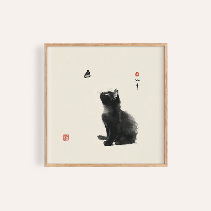 Butterfly Cat Poster with Gray and White, wall art for bedroom