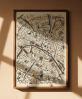 Typography-focused Paris Map Art Print showing central PARIS text and route lines