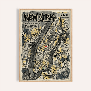 New York Graffiti Poster close-up of the city map illustration in grey and beige tones