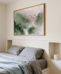 Watercolor Bird Print, Green and Pink wall art for lounge area