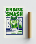 Home decor Gin Basil Smash Poster for dining room, Green and Blue tones