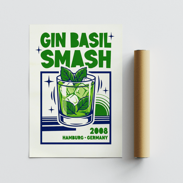 Home decor Gin Basil Smash Poster for dining room, Green and Blue tones