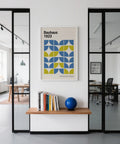 Abstract Bauhaus print for Modern Office Wall Decor, styled with shipping tube.