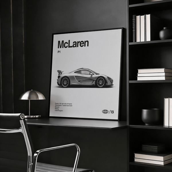 Mclaren P1 Print gray tones, ideal for living room poster