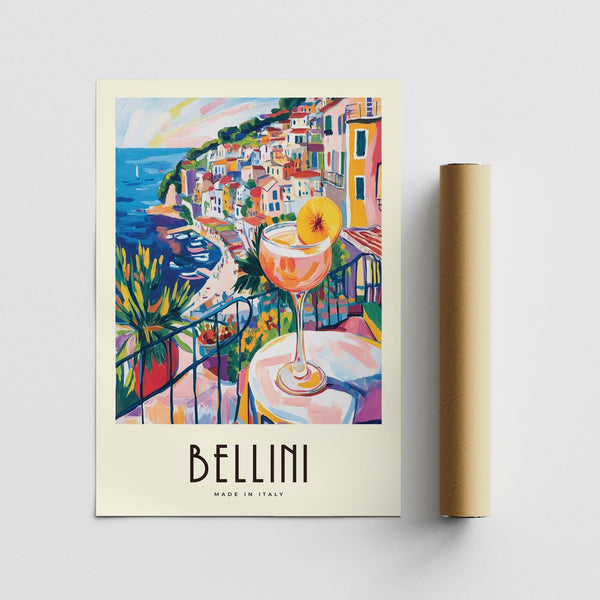 Orange and pink hues dominate the Italian Style Cocktail Wall Art of Bellini moment.