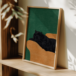 Big Cat Art Print with Orange highlights, stylish for hallway art