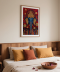 Vibrant Buddha Wall Art print featuring lotus flowers and intricate headdress details