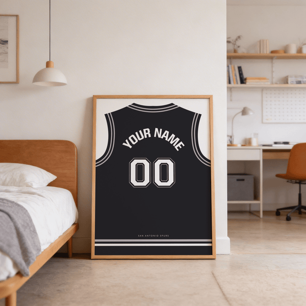 San Antonio Spurs Basketball Jersey Poster focusing on striped collar details