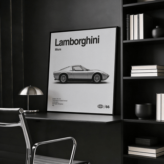 Lamborghini Poster with Black, White, and Gray for living room