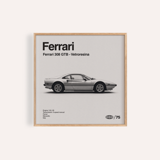 Ferrari 308 GTB Print in Black and White for living room wall art