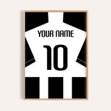 Custom Football Shirt – Black and White Stripes with Black Sleeves — wooden-frame main image