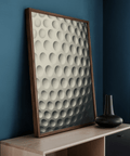 Cropped golf ball texture wall art print focused on geometric dimples